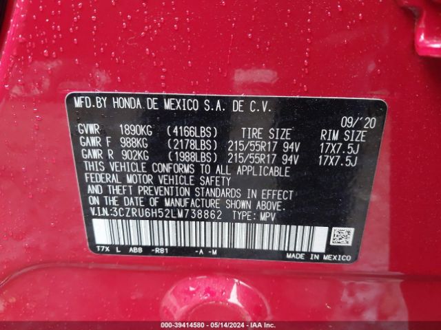 3CZRU6H52LM738862 Honda Hr-v Awd Ex
