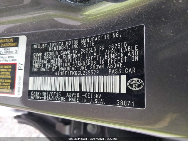 Toyota CAMRY SE 2016 4T1BF1FK6GU255529 Image 9