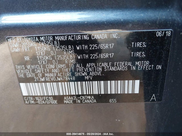 Toyota Rav4 Xle 2018 2T3WFREV0JW478448 Image 9