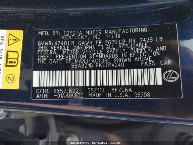 58ABZ1B18KU014240 Lexus Es 350 Luxury
