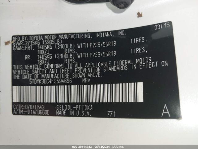 5TDYK3DC4FS594696 Toyota Sienna Limited 7 Passenger