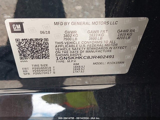 Chevrolet Suburban Lt 2018 1GNSKHKC8JR402491 Image 9