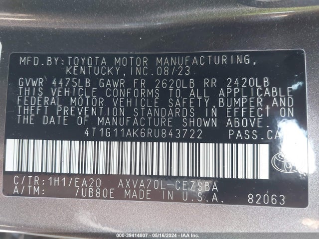 Toyota CAMRY SE 2024 4T1G11AK6RU843722 Image 9