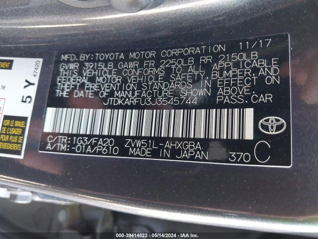 Toyota Prius Three 2018 JTDKARFU3J3545744 Image 9