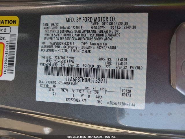 Ford Mustang Ecoboost Fastback 2022 1FA6P8TH0N5132911 Image 9
