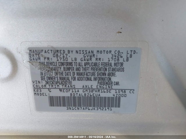 Nissan Versa 1.6 Sv 2018 3N1CN7AP6JK392191 Image 9