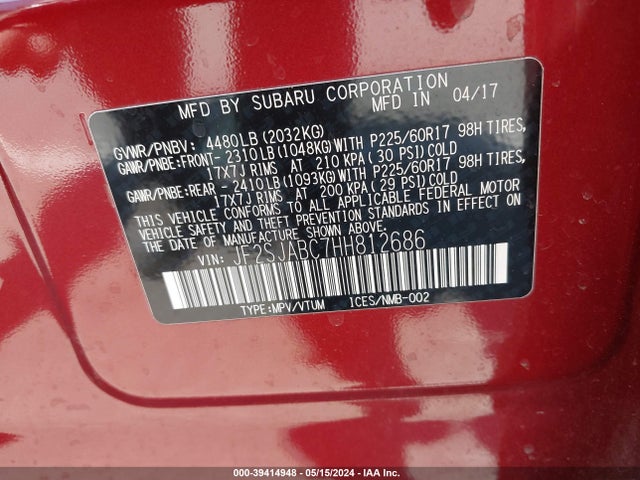 Subaru Forester 2.5i 2017 JF2SJABC7HH812686 Image 9