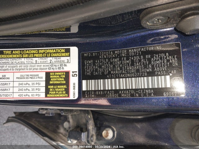 Toyota CAMRY LE 2022 4T1C11AK0NU627728 Image 9