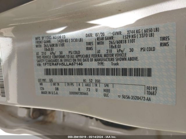 1FTER4FH5LLA67146 Ford Ranger Lariat