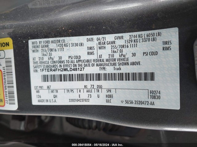 Ford RANGER XL 2021 1FTER4FH2MLD48127 Image 9