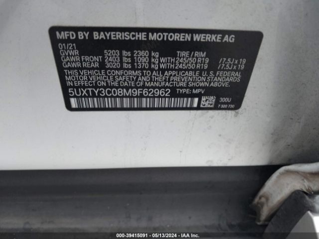 5UXTY3C08M9F62962 BMW X3 Sdrive30i