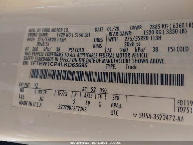 Ford F-150 Xl 2020 1FTEW1CP4LKD65695 Image 9