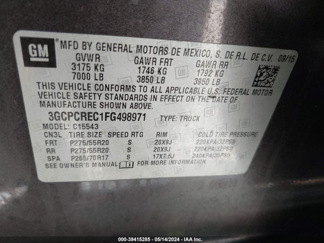 Chevrolet Silverado 1500 1lt 2015 3GCPCREC1FG498971 Image 9