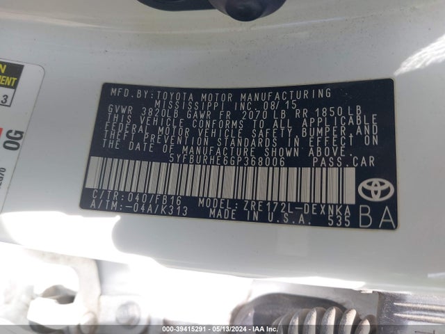 Toyota COROLLA LE 2016 5YFBURHE6GP368006 Image 9