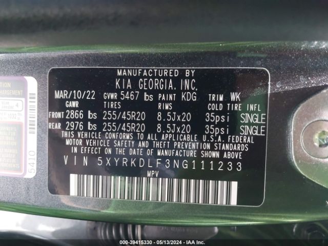 5XYRKDLF3NG111233 KIA Sorento X-line Sx Prestige