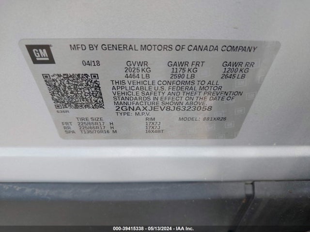 Chevrolet EQUINOX LT 2018 2GNAXJEV8J6323058 Image 9