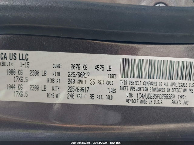 Jeep Compass Latitude 2015 1C4NJDEB5FD258360 Image 9