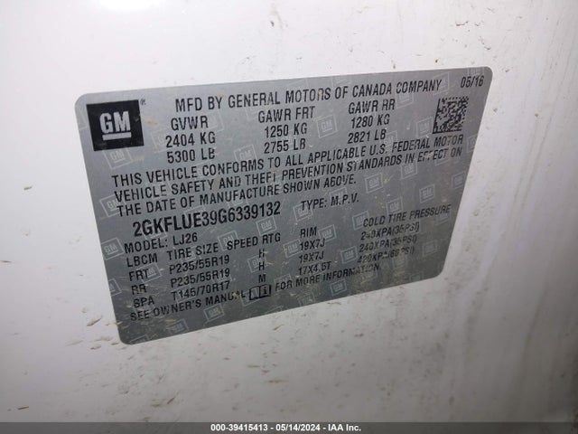 GMC Terrain Slt 2016 2GKFLUE39G6339132 Image 9