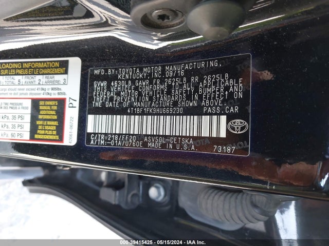 Toyota CAMRY SE 2017 4T1BF1FK9HU669230 Image 9