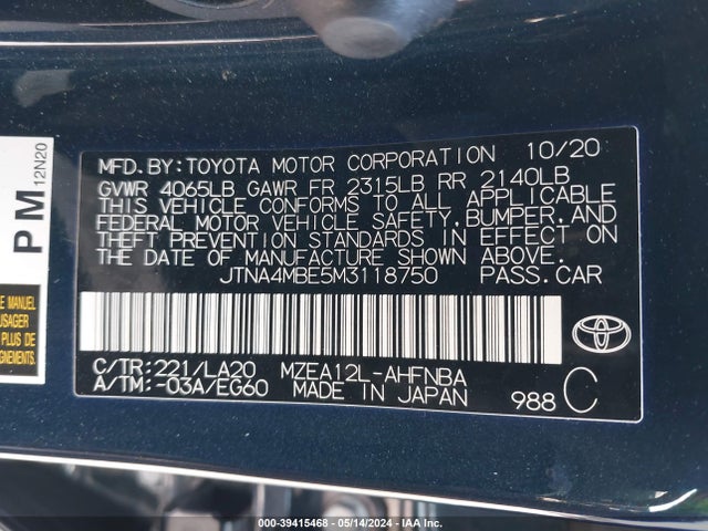 Toyota Corolla Xse 2021 JTNA4MBE5M3118750 Image 9