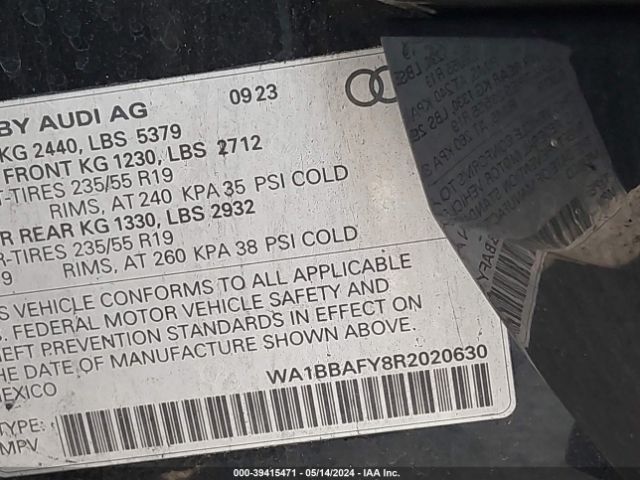 WA1BBAFY8R2020630 Audi Q5 Premium Plus 40 Tfsi Quattro S Tronic