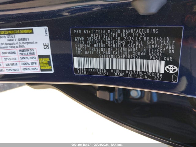 Toyota COROLLA LE 2024 5YFB4MDE5RP107932 Image 9