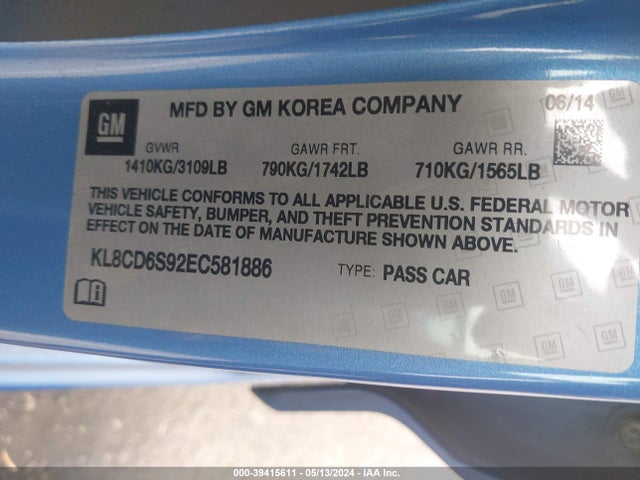 Chevrolet Spark 1lt Auto 2014 KL8CD6S92EC581886 Image 9
