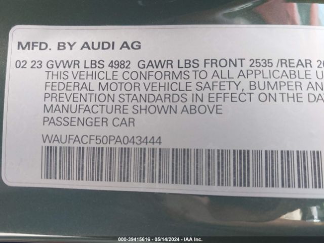 WAUFACF50PA043444 Audi A5 Sportback Premium Plus 45 Tfsi S Line Quattro S Tronic
