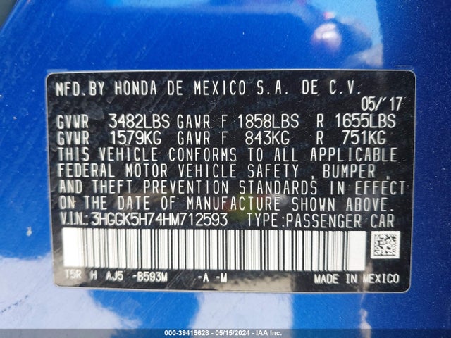 Honda FIT EX 2017 3HGGK5H74HM712593 Image 9