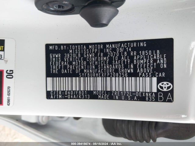 Toyota Corolla Le Plus 2015 5YFBURHEXFP208256 Image 9