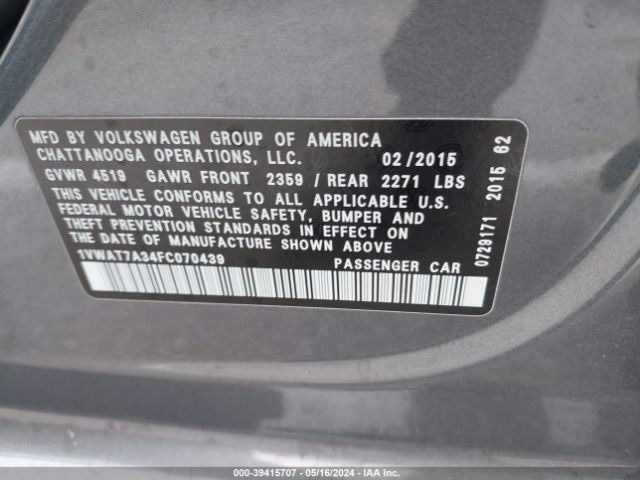 1VWAT7A34FC070439 Volkswagen Passat 1.8t S