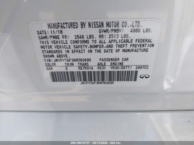 JN1FV7AP3KM760695 Infiniti Q50 3.0t Red Sport 400