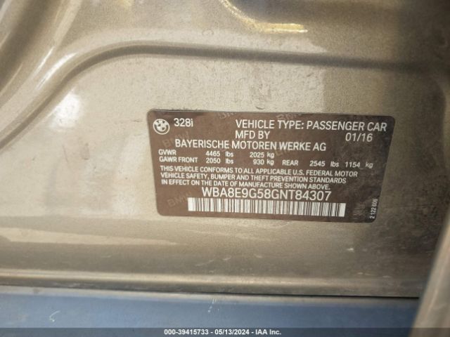WBA8E9G58GNT84307 BMW 328I