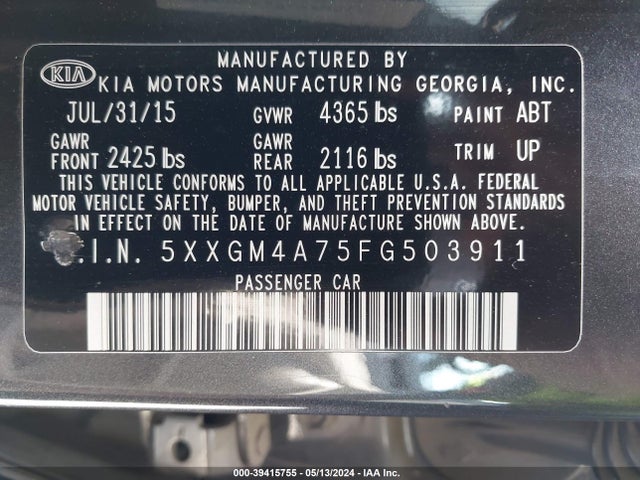 KIA Optima Lx 2015 5XXGM4A75FG503911 Image 9