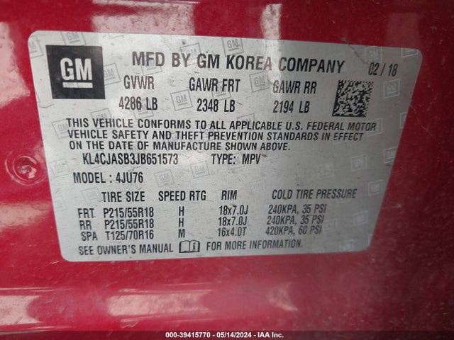 Buick Encore Preferred 2018 KL4CJASB3JB651573 Image 9