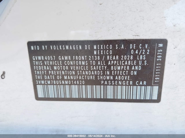 3VWCM7BU5NM014620 Volkswagen Jetta 1.5t S