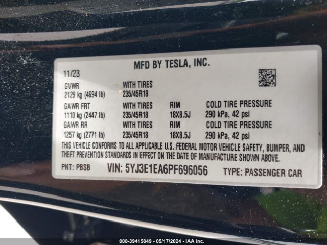 2023 TESLA MODEL 3 5YJ3E1EA6PF696056 Photo 8