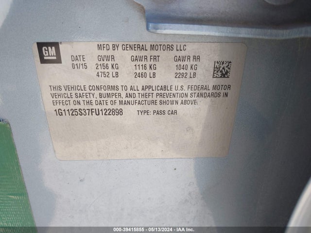 Chevrolet Impala 2lt 2015 1G1125S37FU122898 Image 9