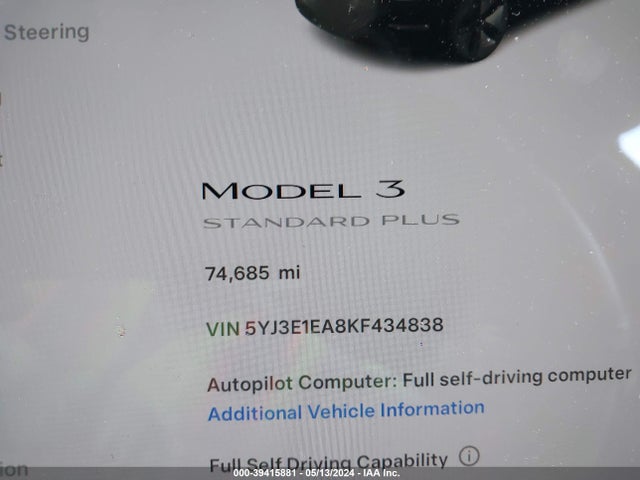 Tesla Model 3 Long Range/mid Range/standard Range/standard Range Plus 2019 5YJ3E1EA8KF434838 Image 15