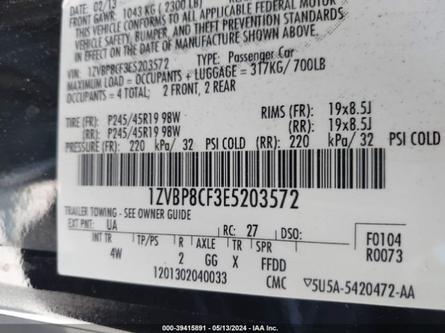 1ZVBP8CF3E5203572 Ford Mustang Gt Premium
