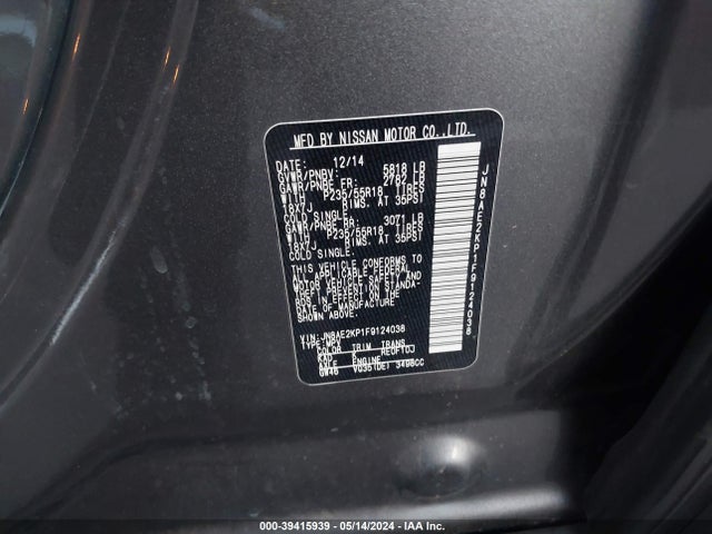 Nissan Quest Sl 2015 JN8AE2KP1F9124038 Image 9