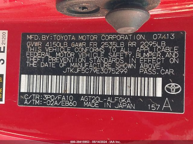 JTKJF5C79E3075299 Scion TC