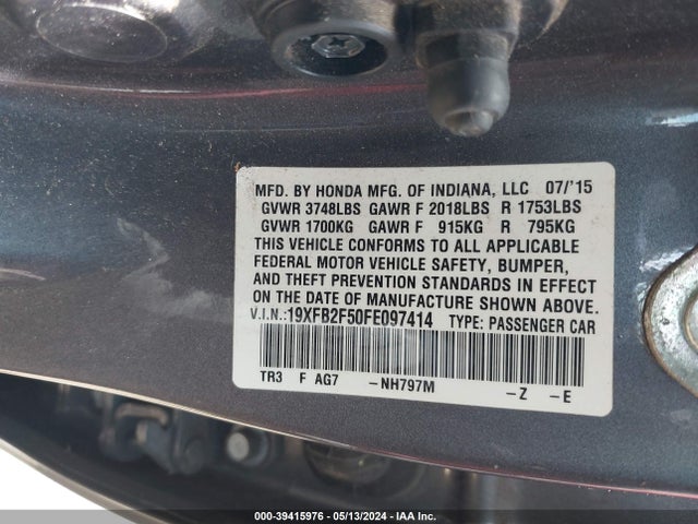 Honda Civic Lx 2015 19XFB2F50FE097414 Image 9