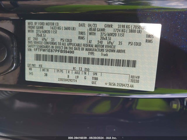 Ford F-150 Platinum 2023 1FTFW1E87PFB59490 Image 9