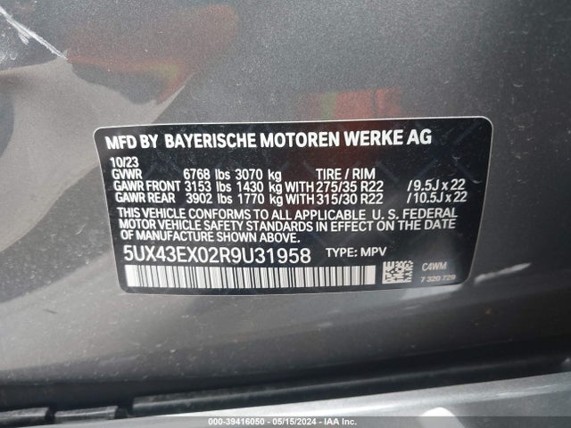 BMW X6 M60i 2024 5UX43EX02R9U31958 Image 9
