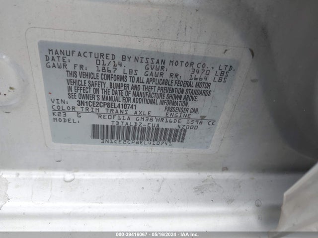 Nissan Versa Note S (sr)/s Plus/sv 2014 3N1CE2CP8EL410741 Image 9