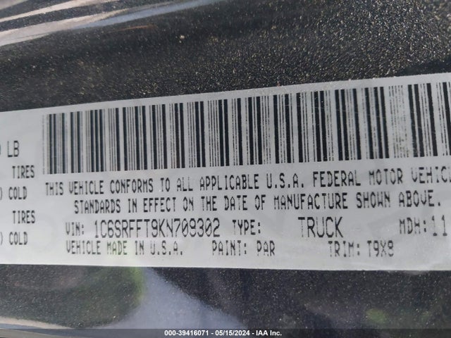 1C6SRFFT9KN709302 RAM 1500 Big Horn/lone Star