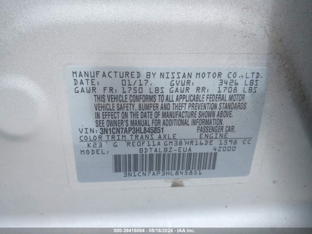 Nissan Versa 1.6 Sv 2017 3N1CN7AP3HL845851 Image 9