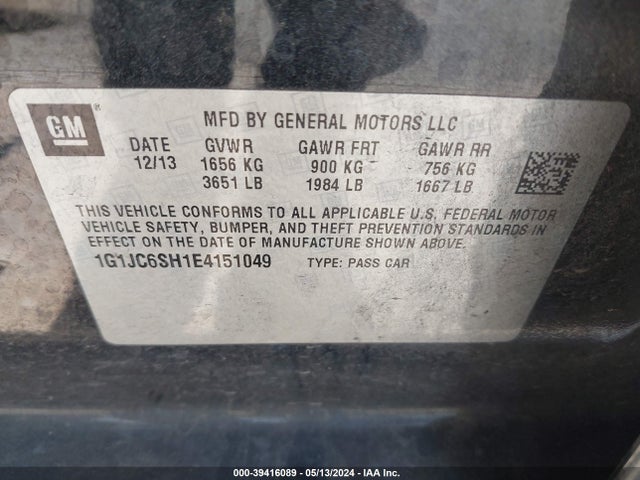 Chevrolet Sonic Lt Auto 2014 1G1JC6SH1E4151049 Image 9