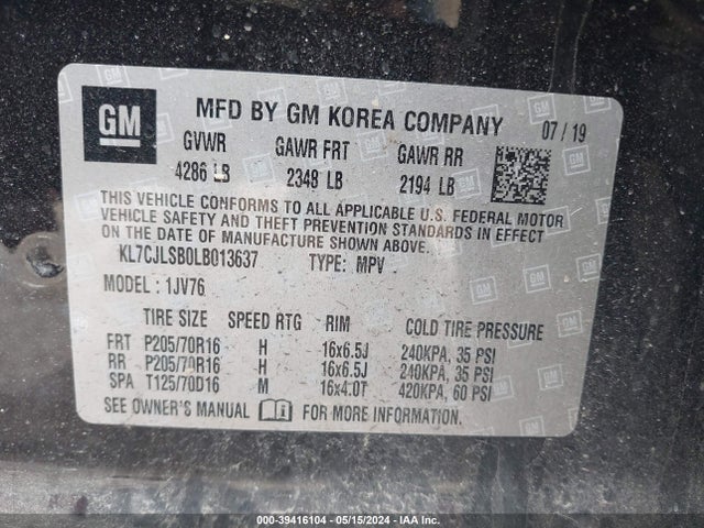 Chevrolet Trax Fwd Lt 2020 KL7CJLSB0LB013637 Image 9